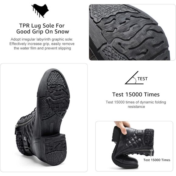 STQ Women's Black Synthetic Side Zipper Combat Boots Lace up Ankle Booties - Picture 5 of 9